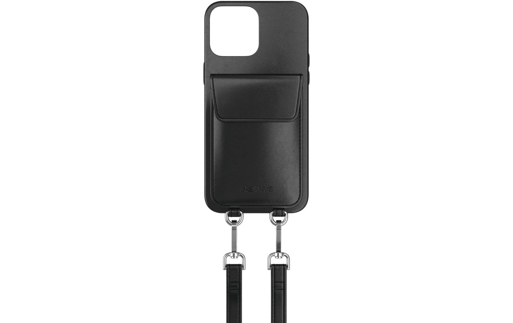 Urbany's Necklace-Hülle Night Owl – für Apple iPhone 16 – schwarz – Kunstleder – mit Kartenfach, mit Kordel