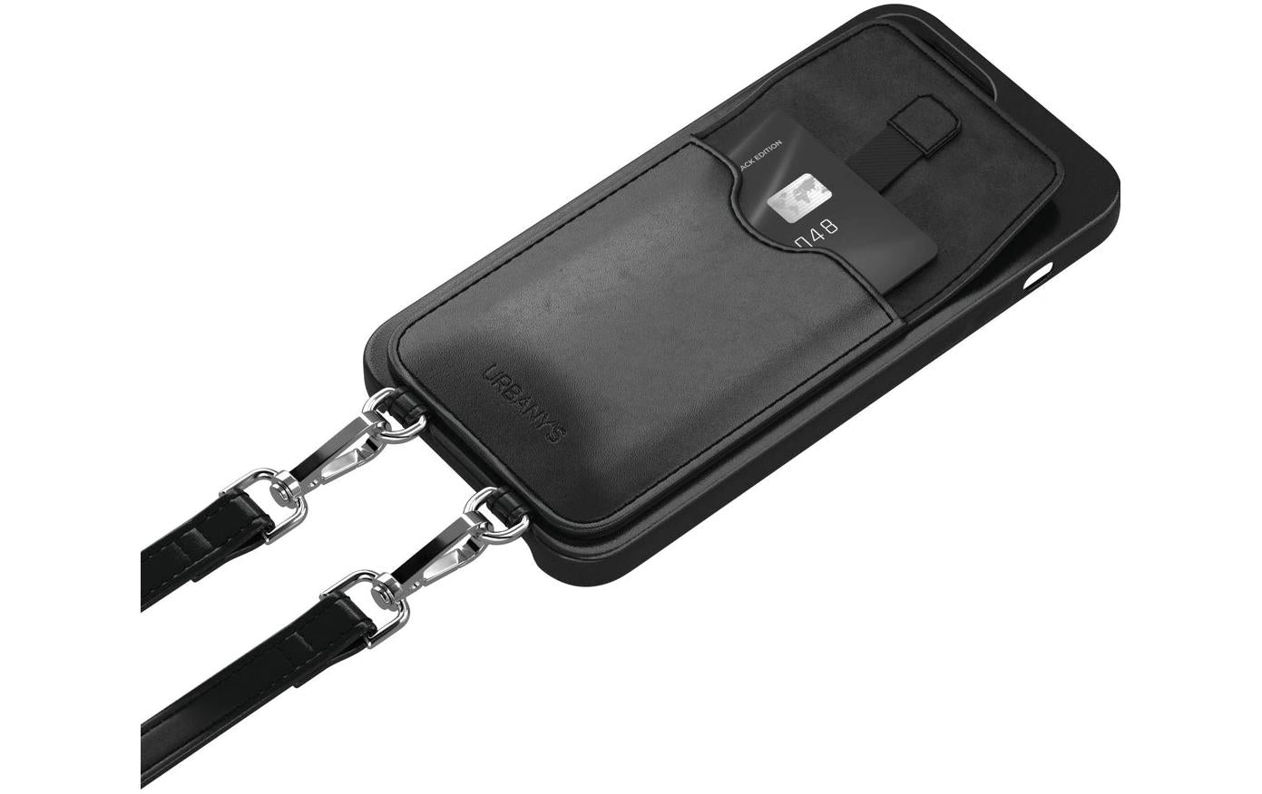 Urbany's Necklace-Hülle – für Apple iPhone 16 Plus – Night Owl – Recycling-Leder, mit Kartenfach