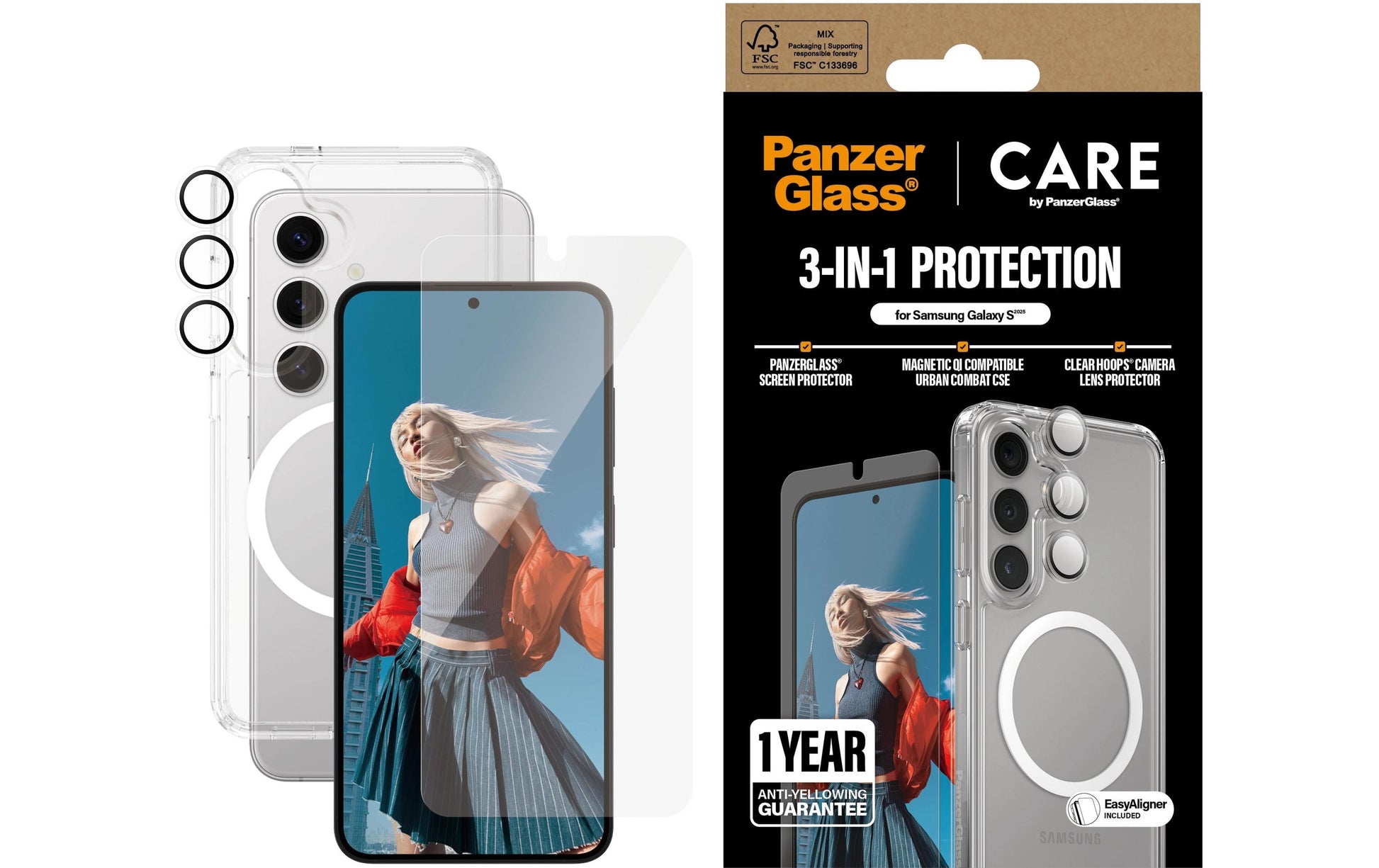 PanzerGlass Displayschutz (Panzerglas), Ultra-Wide Fit – für Galaxy S25 – mit Applikator