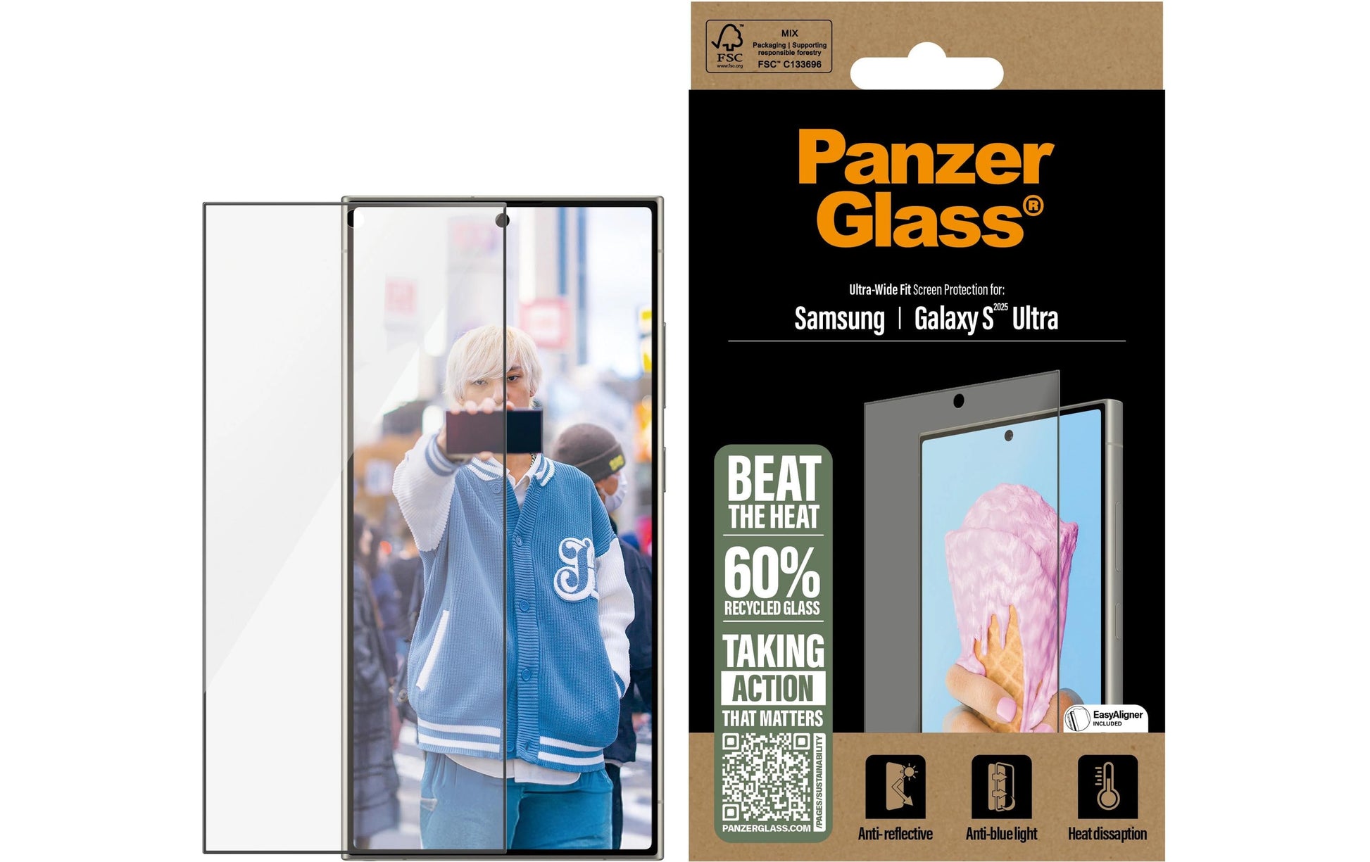 PanzerGlass Displayschutz (Panzerglas), Ultra-Wide Fit – für Galaxy S25 Ultra – mit Applikator