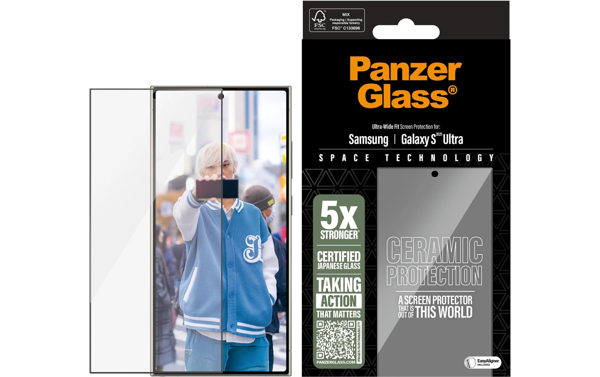 PanzerGlass Displayschutz (Panzerglas), Ultra-Wide Fit – für Galaxy S25 Ultra – mit Applikator