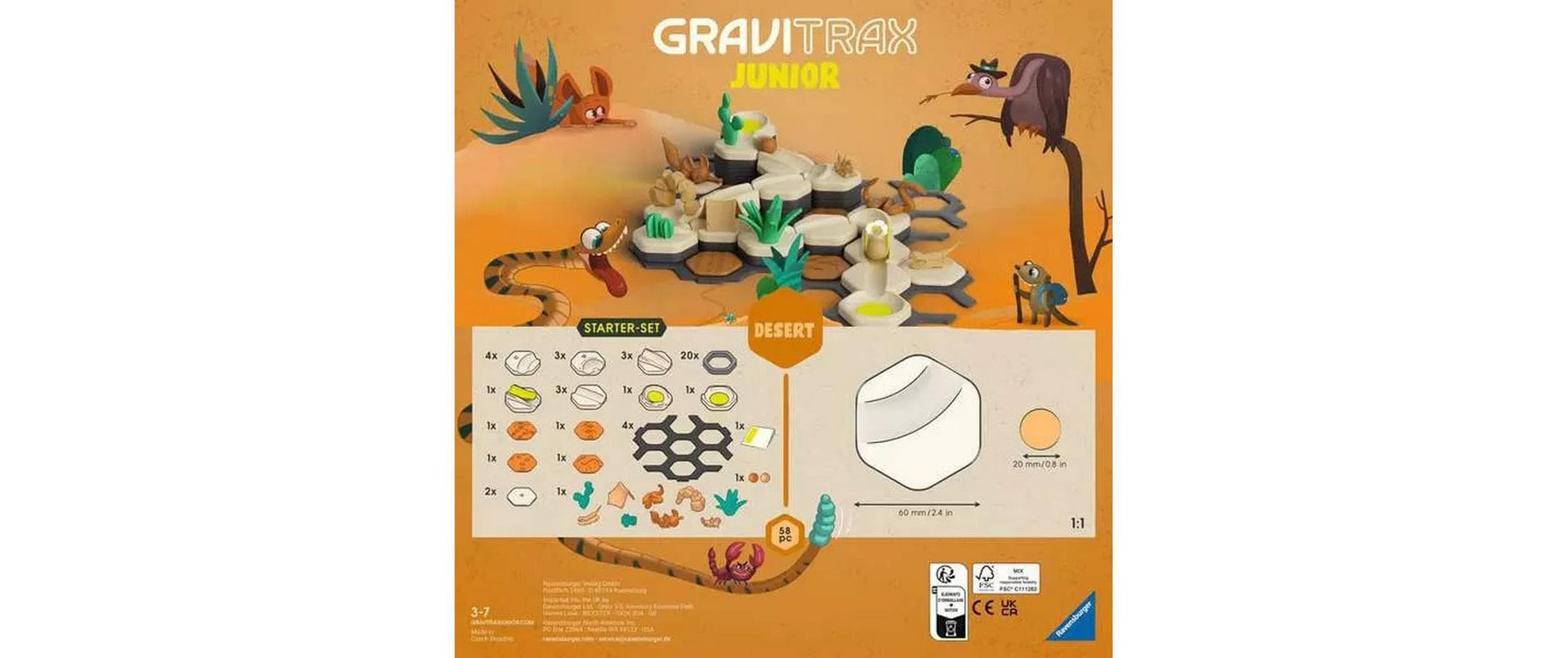 Ravensburger GraviTrax Junior Starter Set S My Desert Kugelbahn – 58-teilig – ab 3 Jahren – FSC-Holz – mehrfarbig