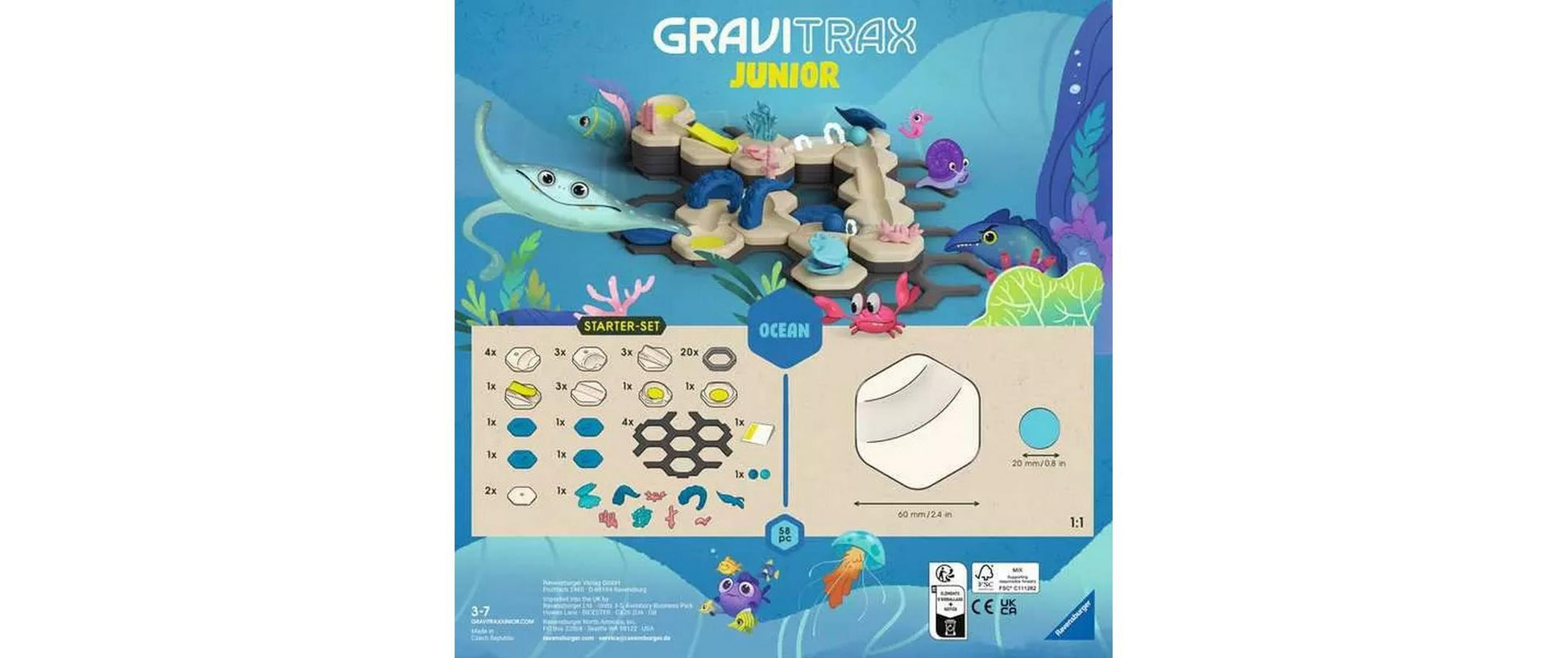 Ravensburger GraviTrax Junior Starter Set S Murmelbahn – My Ocean – 58-teilig – ab 3 J. – FSC-Holz