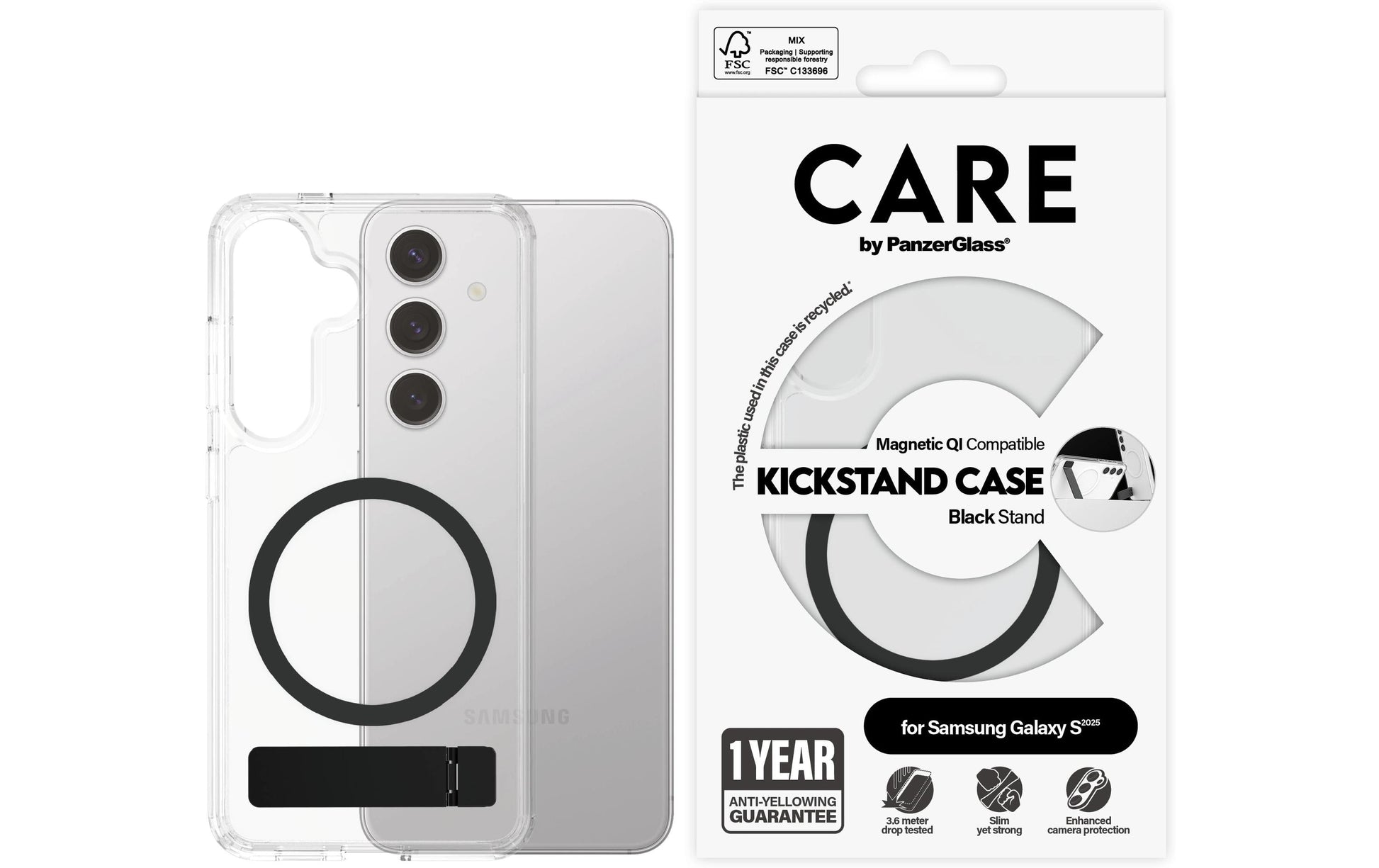 PanzerGlass CARE – Backcover – für Samsung Galaxy S25, Transparent, bis 3,6 m sturzsicher