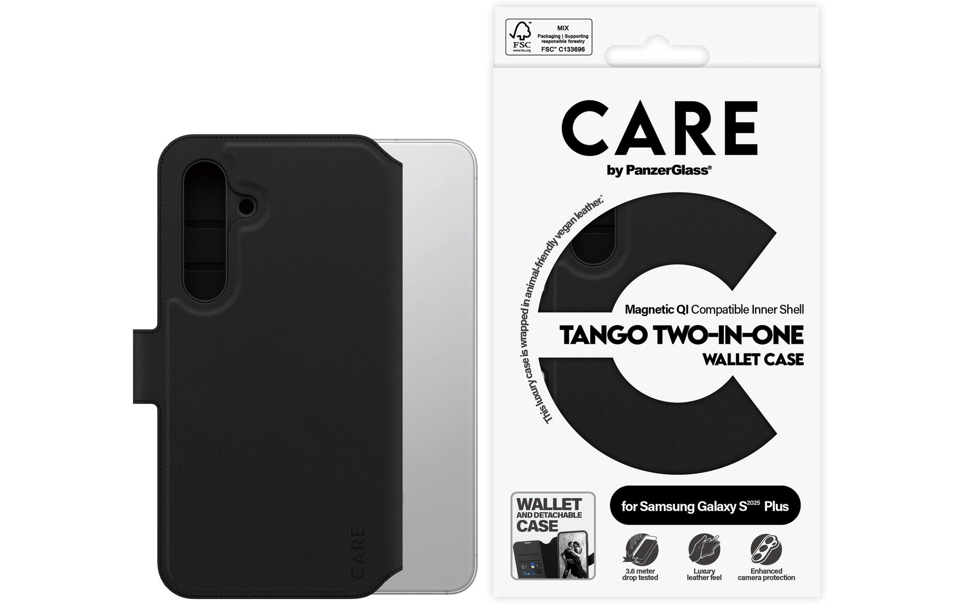 PanzerGlass Feature Tango Wallethülle – für Samsung Galaxy S25+, bis 2,4 m sturzsicher, Qi-kompatibel