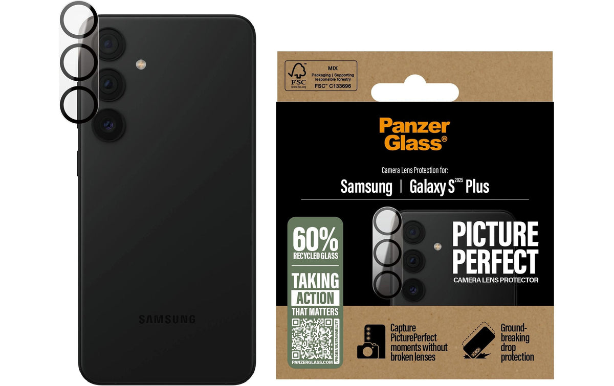 PanzerGlass Kameralinsenschutz, gehärtetes Glas – für Samsung Galaxy S25+ – Transparent