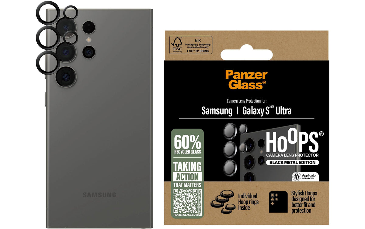 PanzerGlass Kameralinsenschutz, gehärtetes Glas – für Samsung Galaxy S25 Ultra – Schwarz