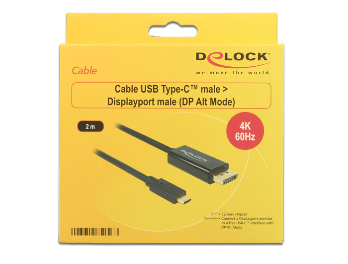 DeLOCK USB-C auf DisplayPort Kabel DP 1.2 4K 60 Hz – 2 m – für Geräte mit USB-C (DisplayPort Alt Mode)