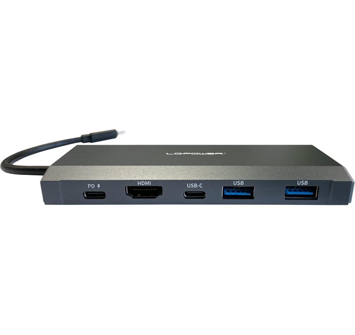 LC-Power LC-C-multi-7 M2 Multiport-Adapter – USB-C, 1× HDMI, 2× USB-A, 1× USB-C, 100 W PD, für Windows/Mac