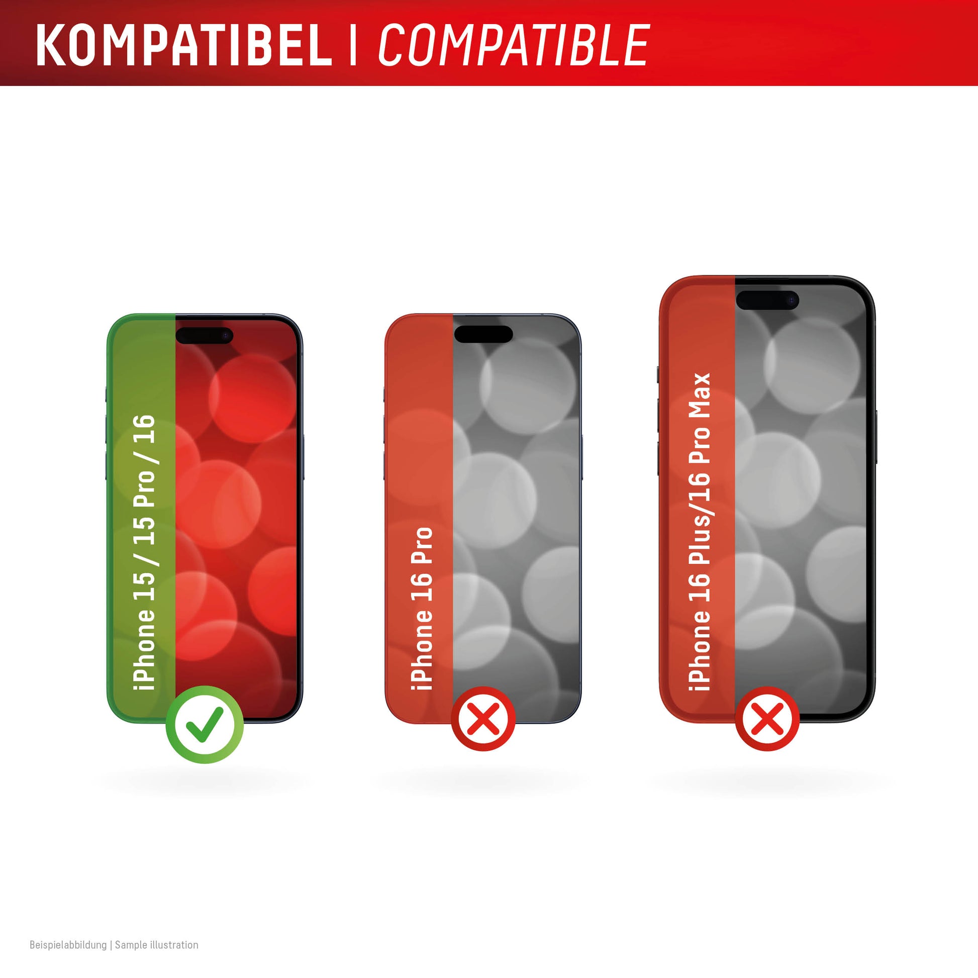 Displex Displayschutz (Panzerglas), 10H – für iPhone 15/15 Pro/16 – mit Applikator