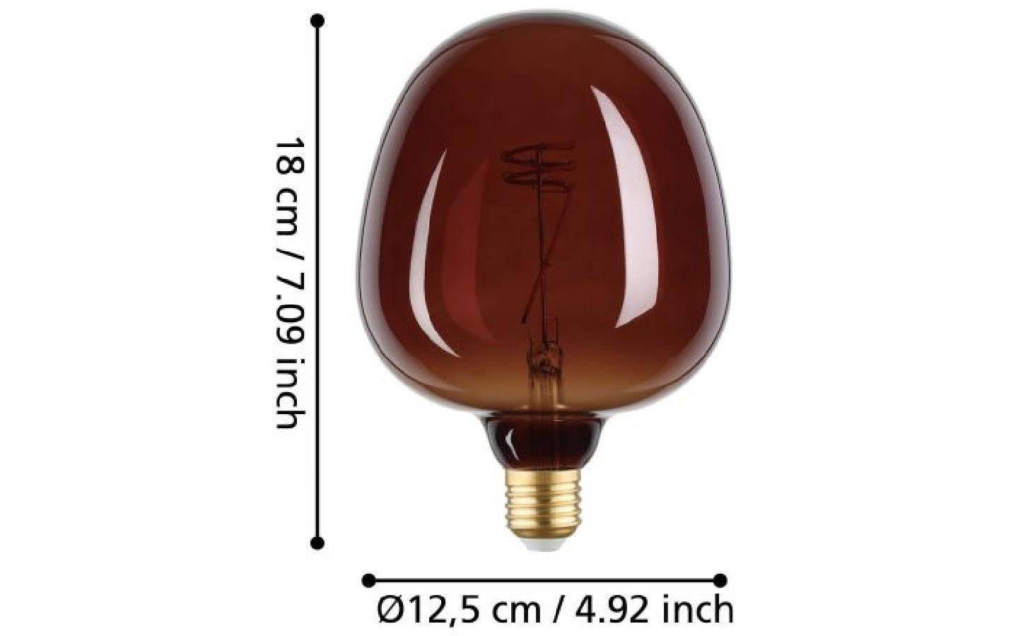 EGLO LED-Leuchtmittel Globe G125 E27 – 4 W dimmbar, 40 lm, 2000 K warmweiss, 120°, Glas Cognac