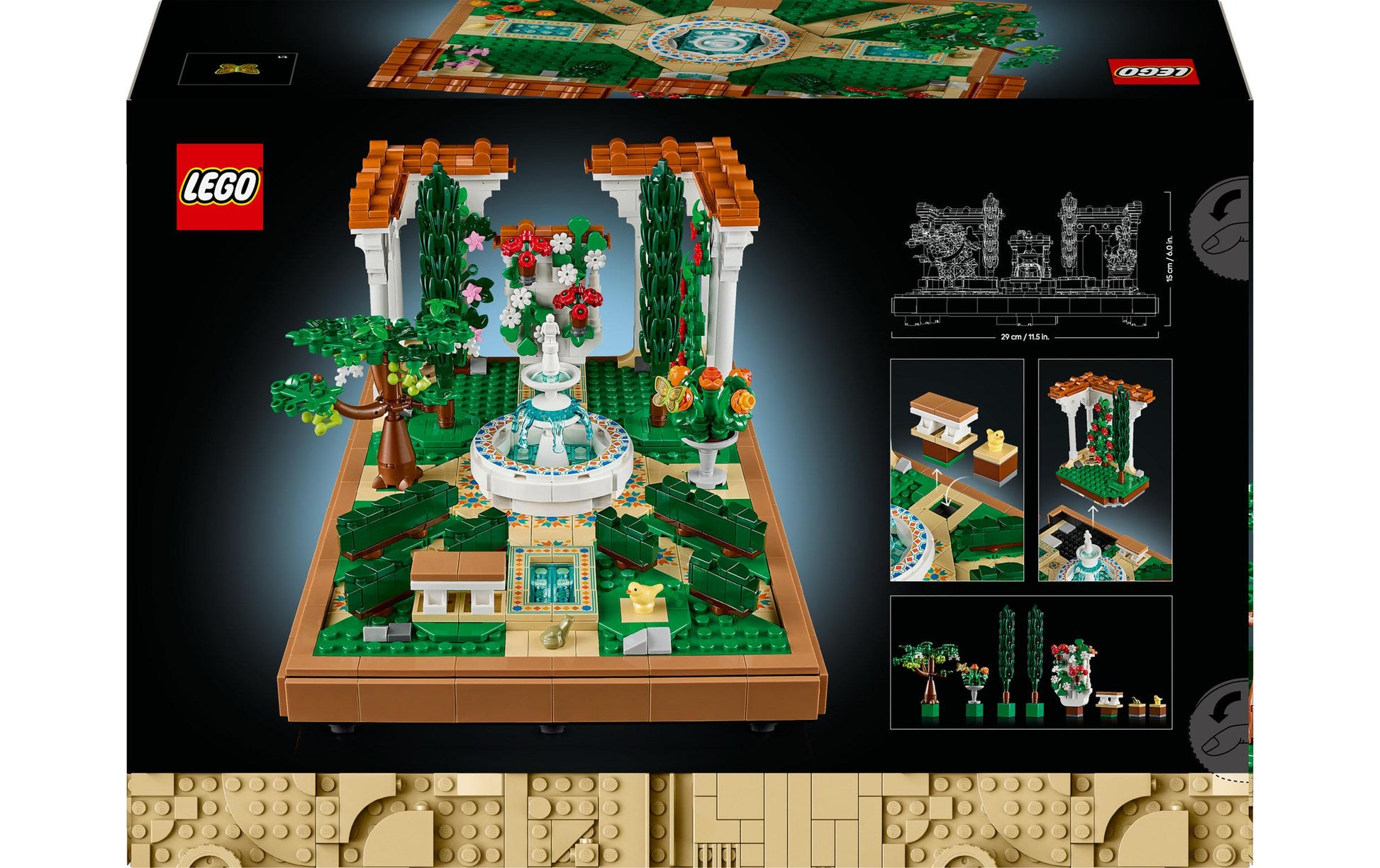 LEGO Icons Springbrunnengarten 3D-Puzzle – 1302-teilig – 26,2×11,8×38,2 cm – ab 18 J.