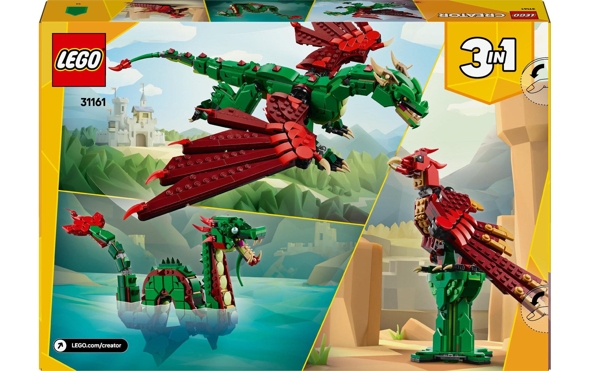 LEGO Creator 3in1 Grüner Drache Bauset – 26,2 × 5,7 × 38,2 cm – 715-teilig – ab 9 J.
