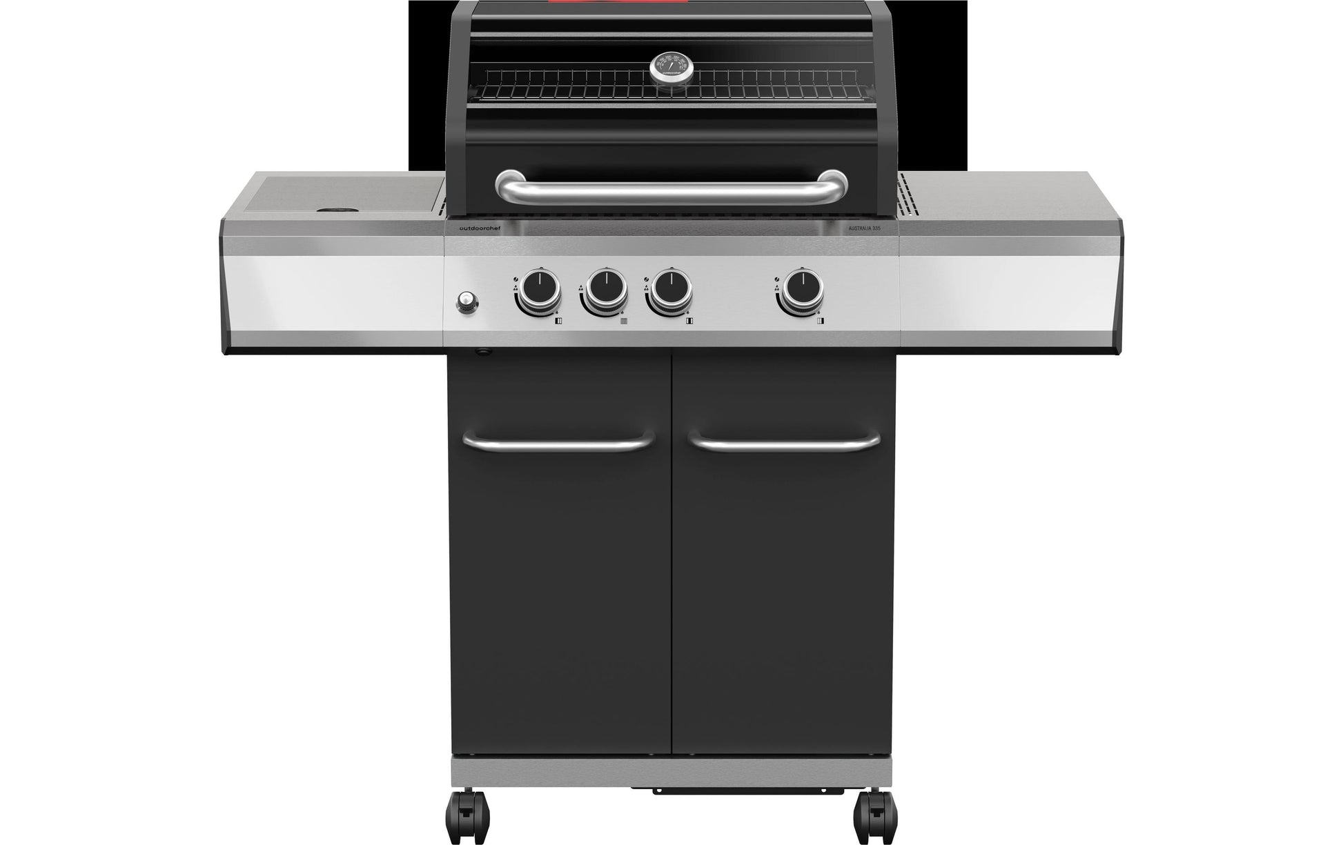 Outdoorchef Gasgrill AUSTRALIA EVO 335 – 3 Brenner, 3500 W, Flüssiggas, Warmhalterost – Schwarz/Silber