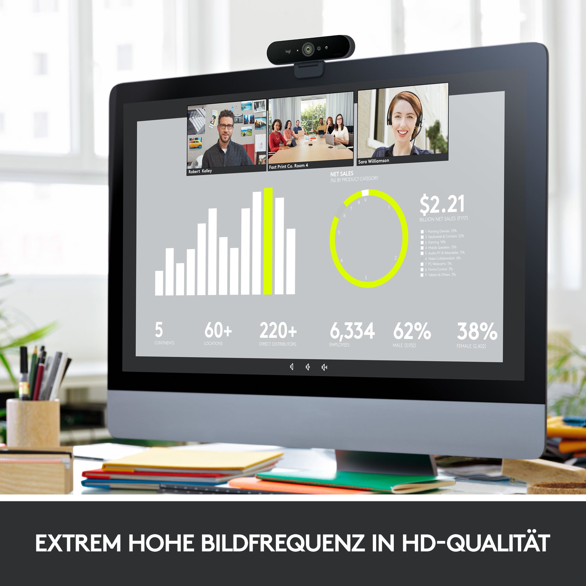 Logitech Brio Stream 4K – Webcam – 4K, Windows Hello, Mikrofone mit Geräuschunterdrückung