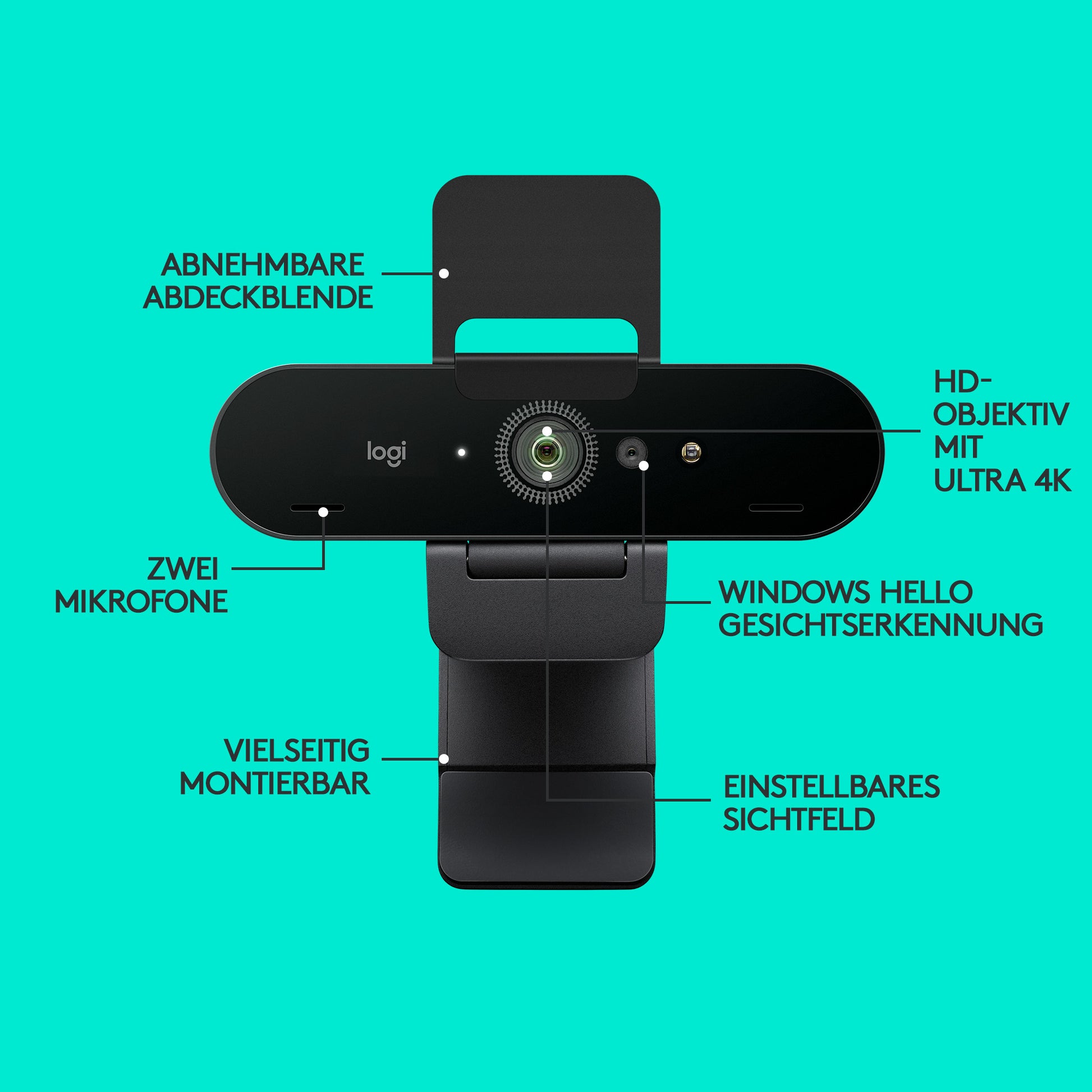 Logitech Brio Stream 4K – Webcam – 4K, Windows Hello, Mikrofone mit Geräuschunterdrückung