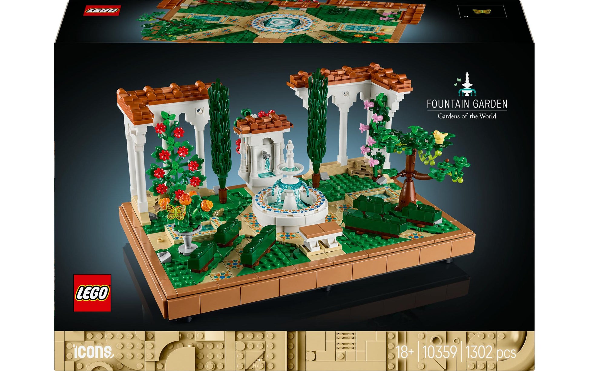 LEGO Icons Springbrunnengarten 3D-Puzzle – 1302-teilig – 26,2×11,8×38,2 cm – ab 18 J.
