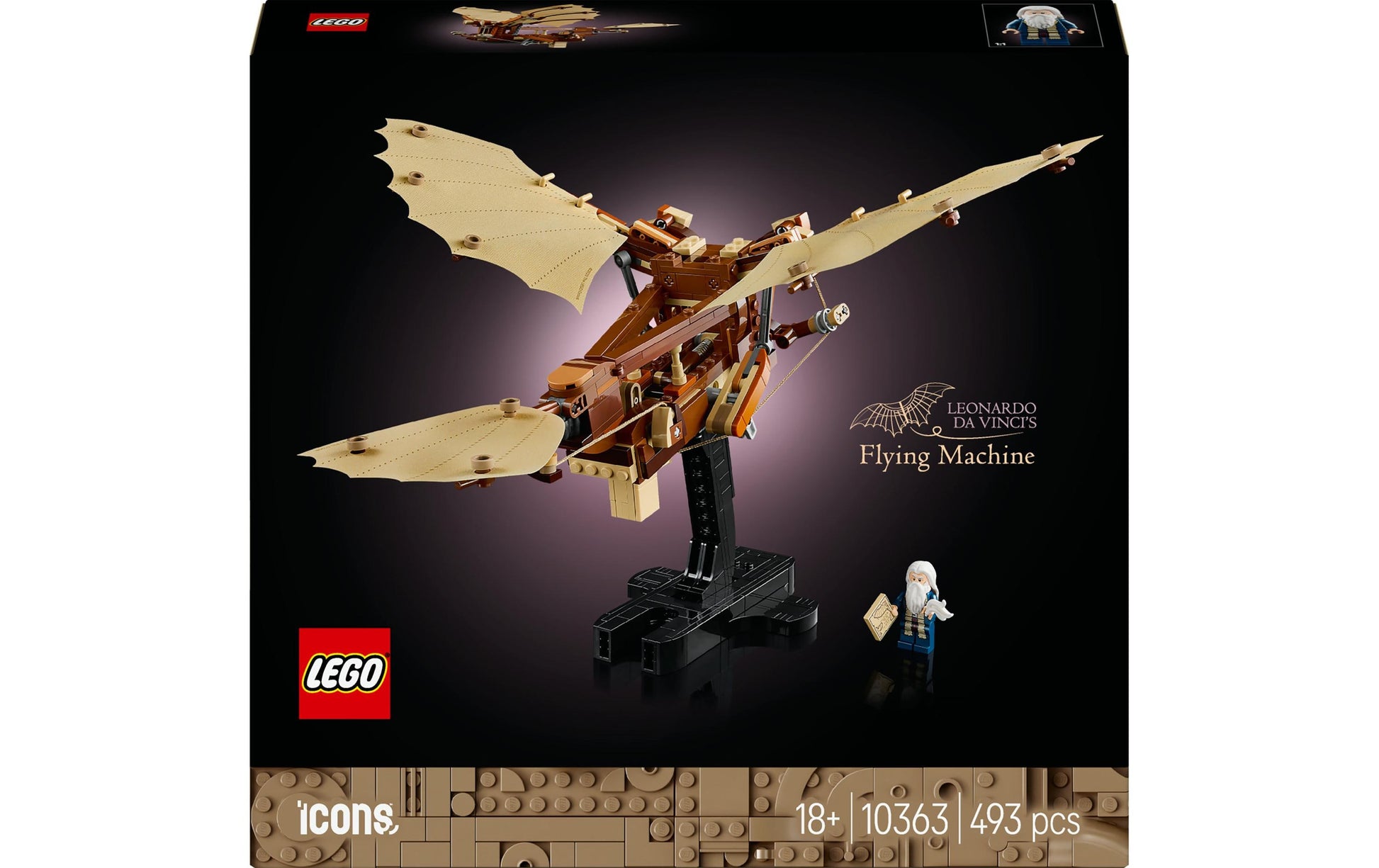 LEGO Icons 3D-Puzzle Leonardos da Vincis Fluggerät – 493 Teile – 26,2×5,9×28,2 cm – ab 18 J.