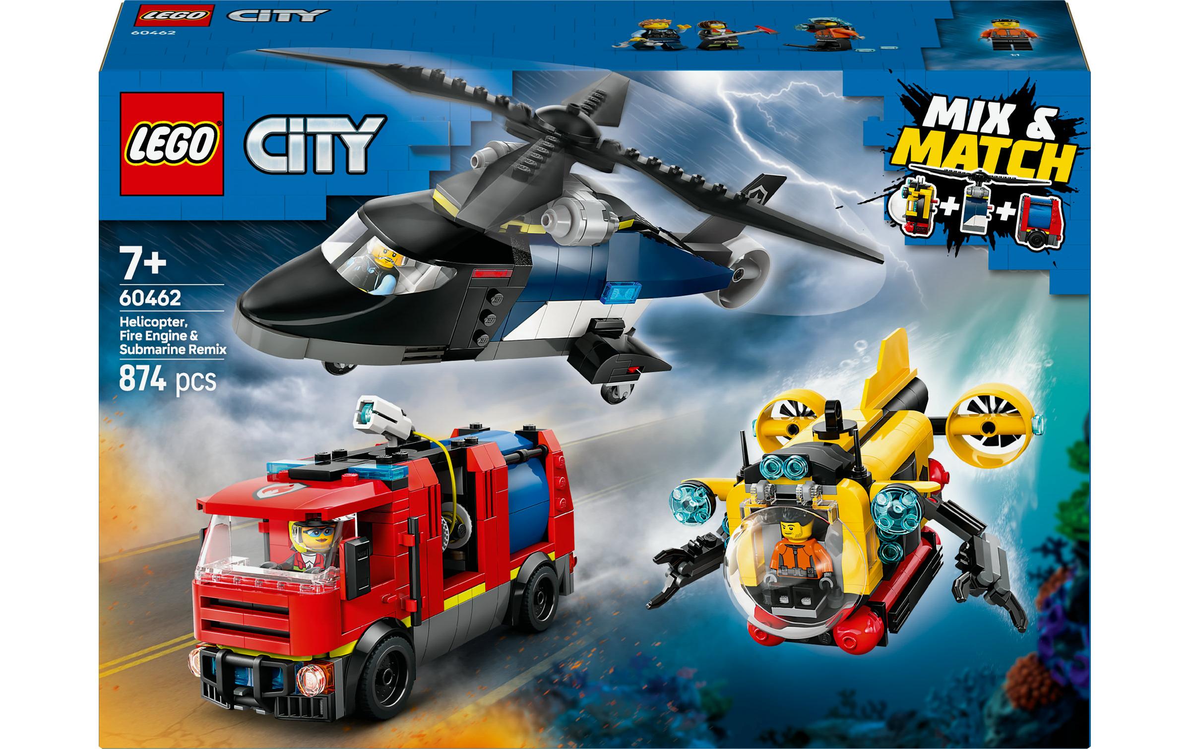 LEGO City Set – Hubschrauber, Löschauto und U-Boot – 874-teilig – 26,2×9,4×38,2 cm – ab 7 J.