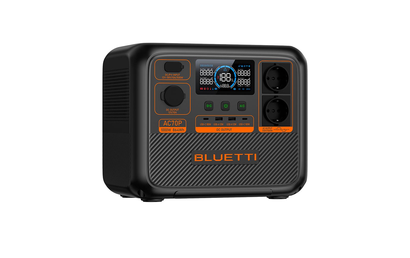 Bluetti AC70P – Powerstation – 864 Wh, 1'000 W, LiFePO4