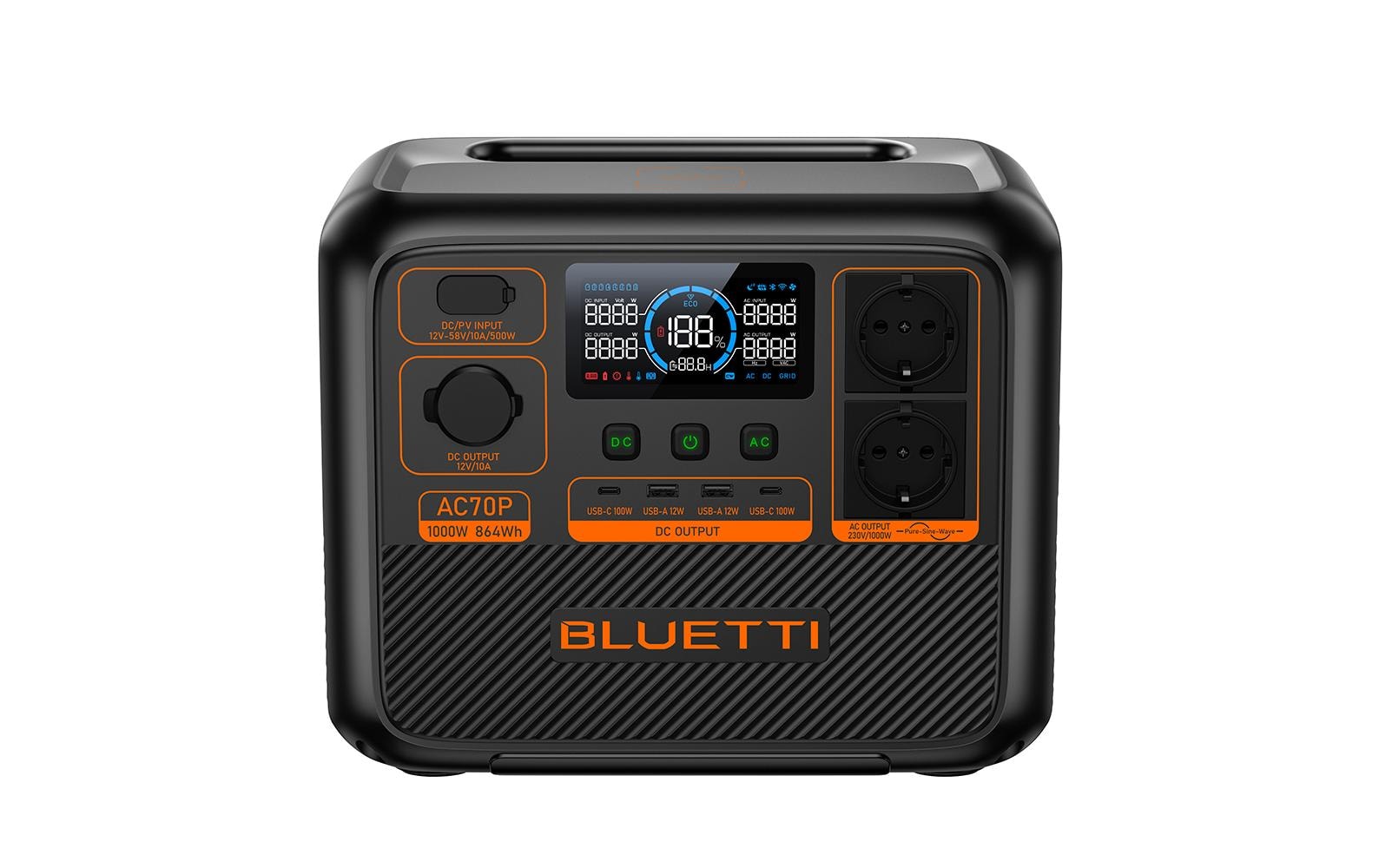 Bluetti AC70P – Powerstation – 864 Wh, 1'000 W, LiFePO4