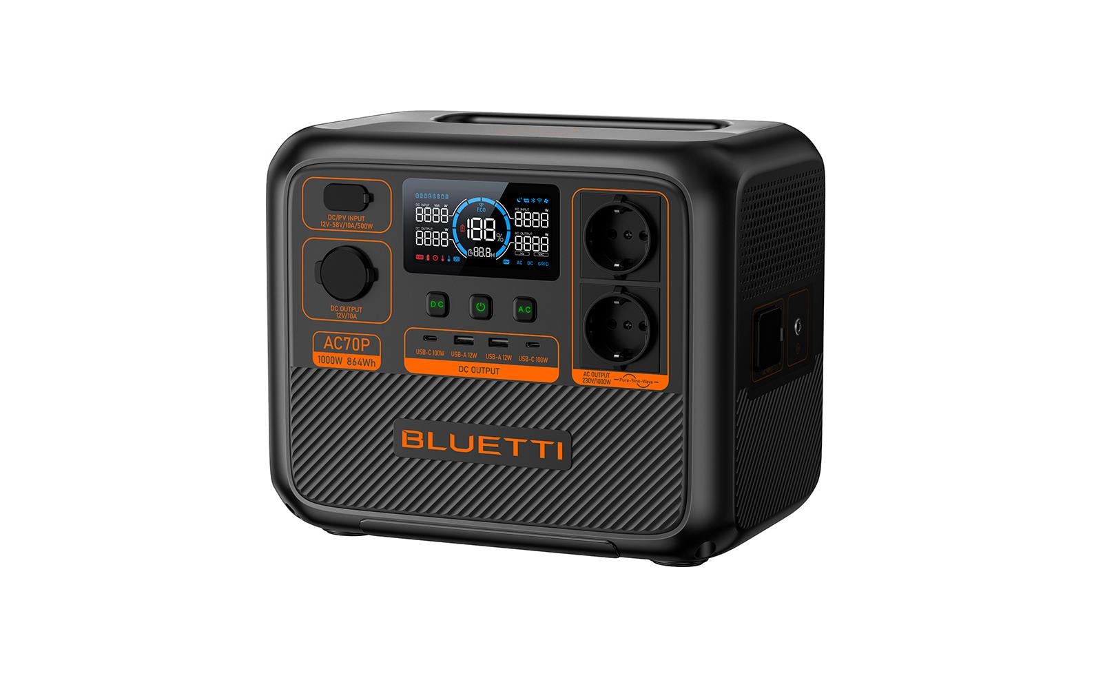 Bluetti AC70P – Powerstation – 864 Wh, 1'000 W, LiFePO4