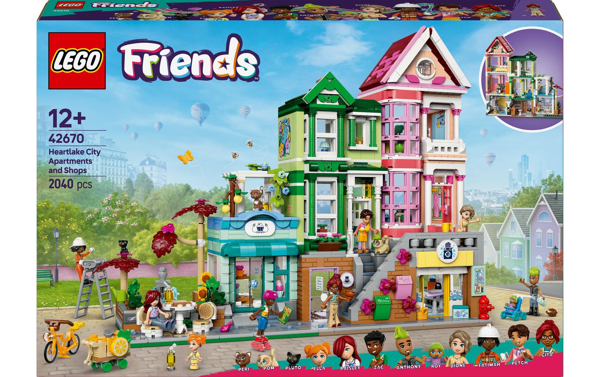 LEGO Spielset Wohn- und Einkaufsstrasse – Friends – 2040-teilig – 37,8 × 8,7 × 55,5 cm – ab 12 J.
