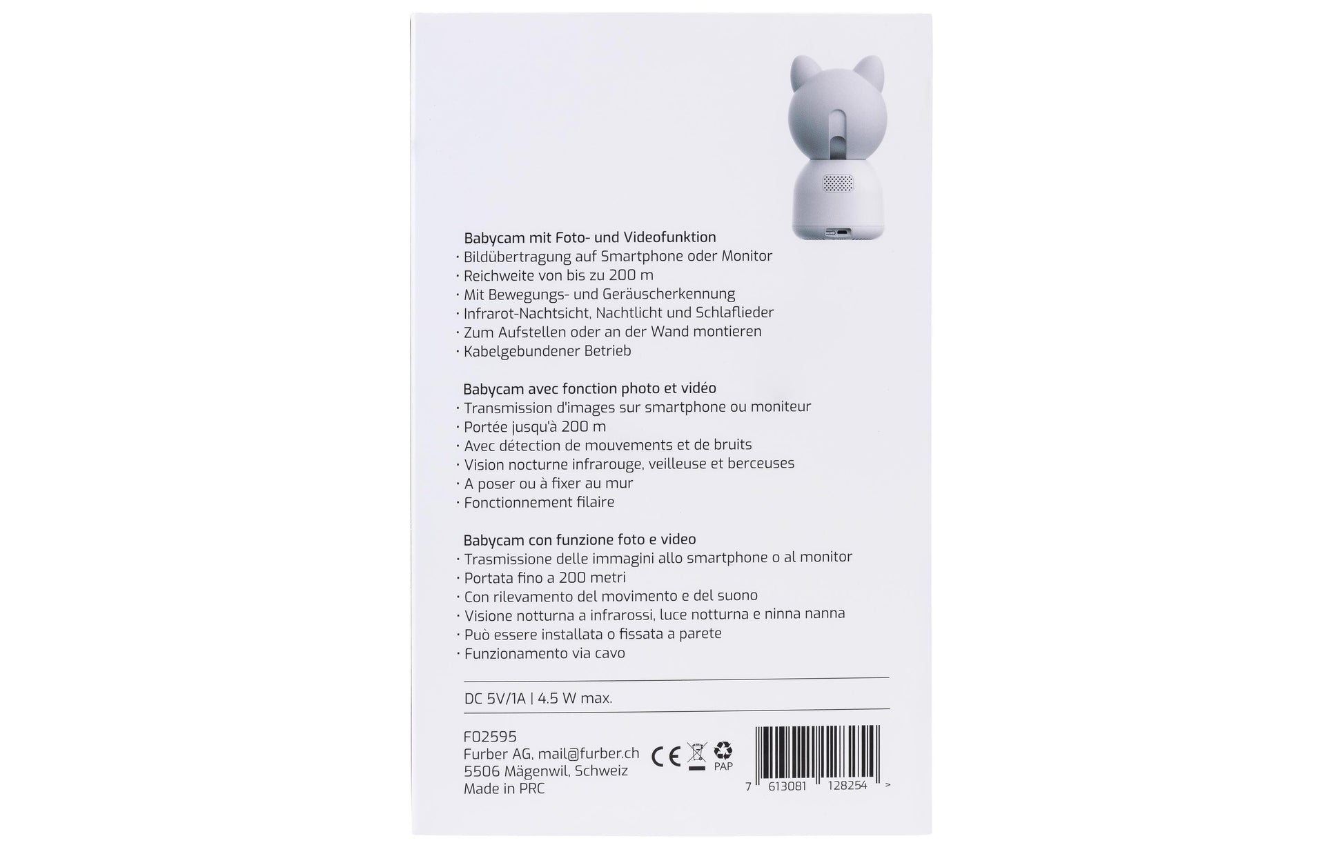 Furber Babycam DUAL – Indoor, Bluetooth