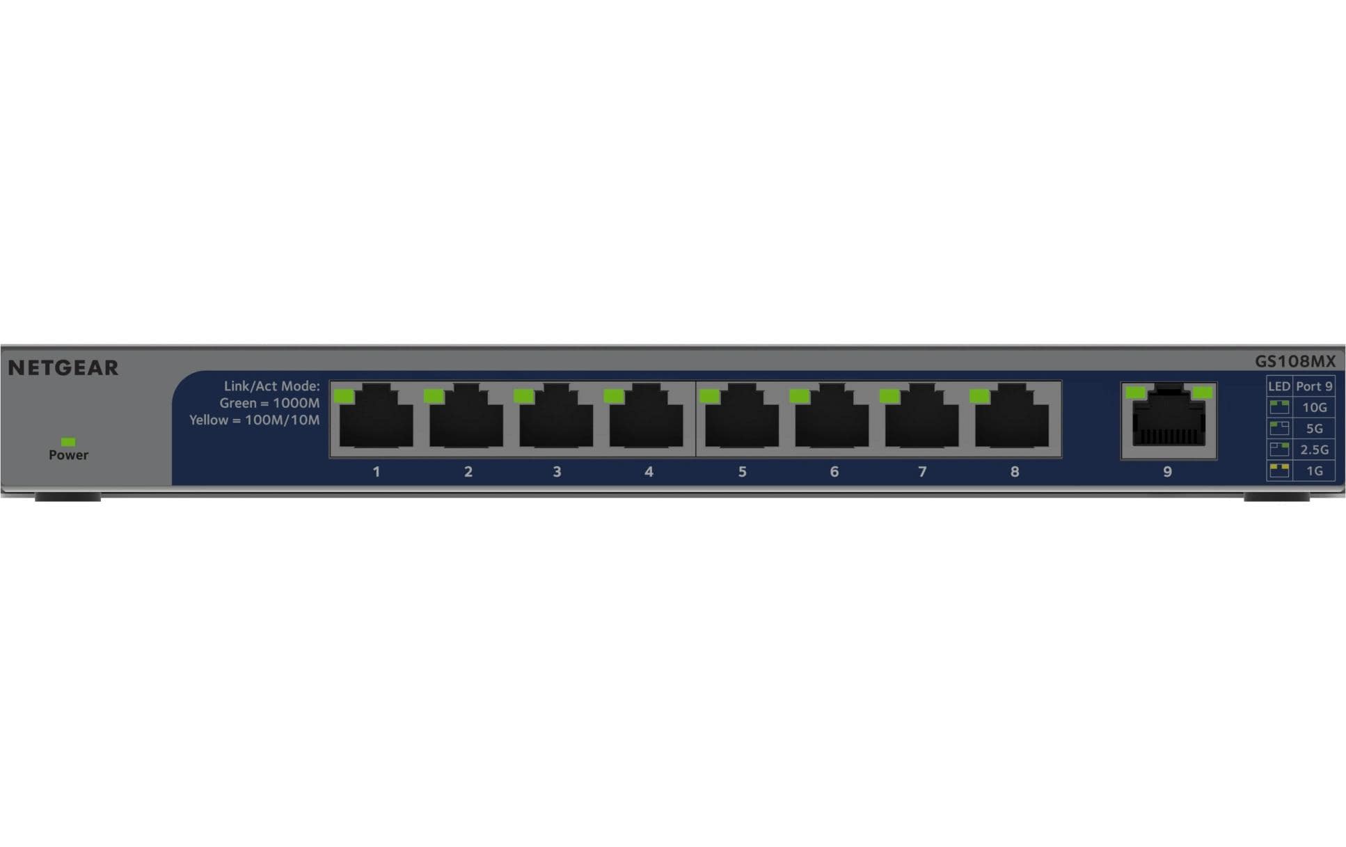 NETGEAR GS108MX-100EUS – Unmanaged L2 Switch – 8× 1G, 1× 10G, Desktop (Rack-Montage-Set)