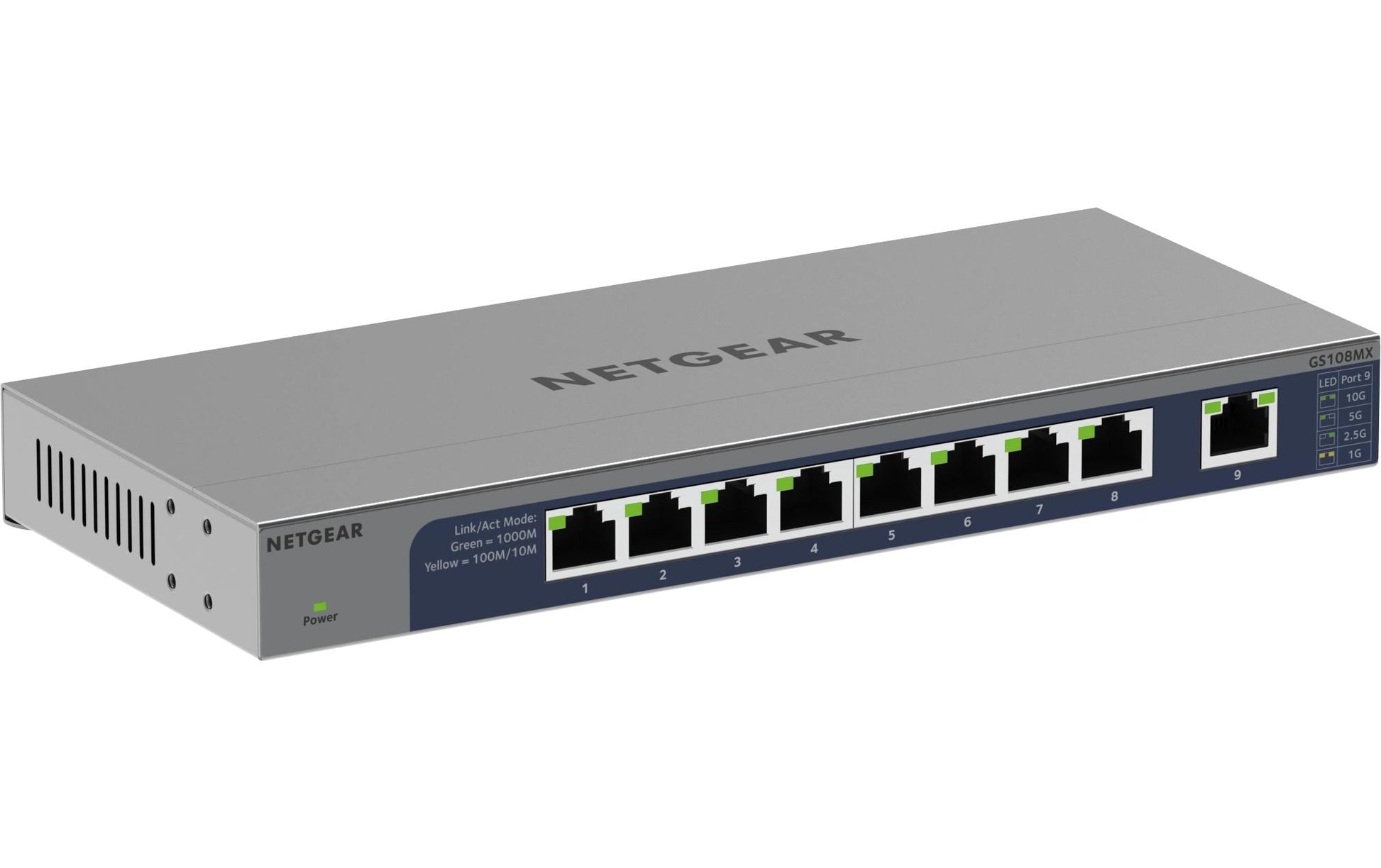 NETGEAR GS108MX-100EUS – Unmanaged L2 Switch – 8× 1G, 1× 10G, Desktop (Rack-Montage-Set)
