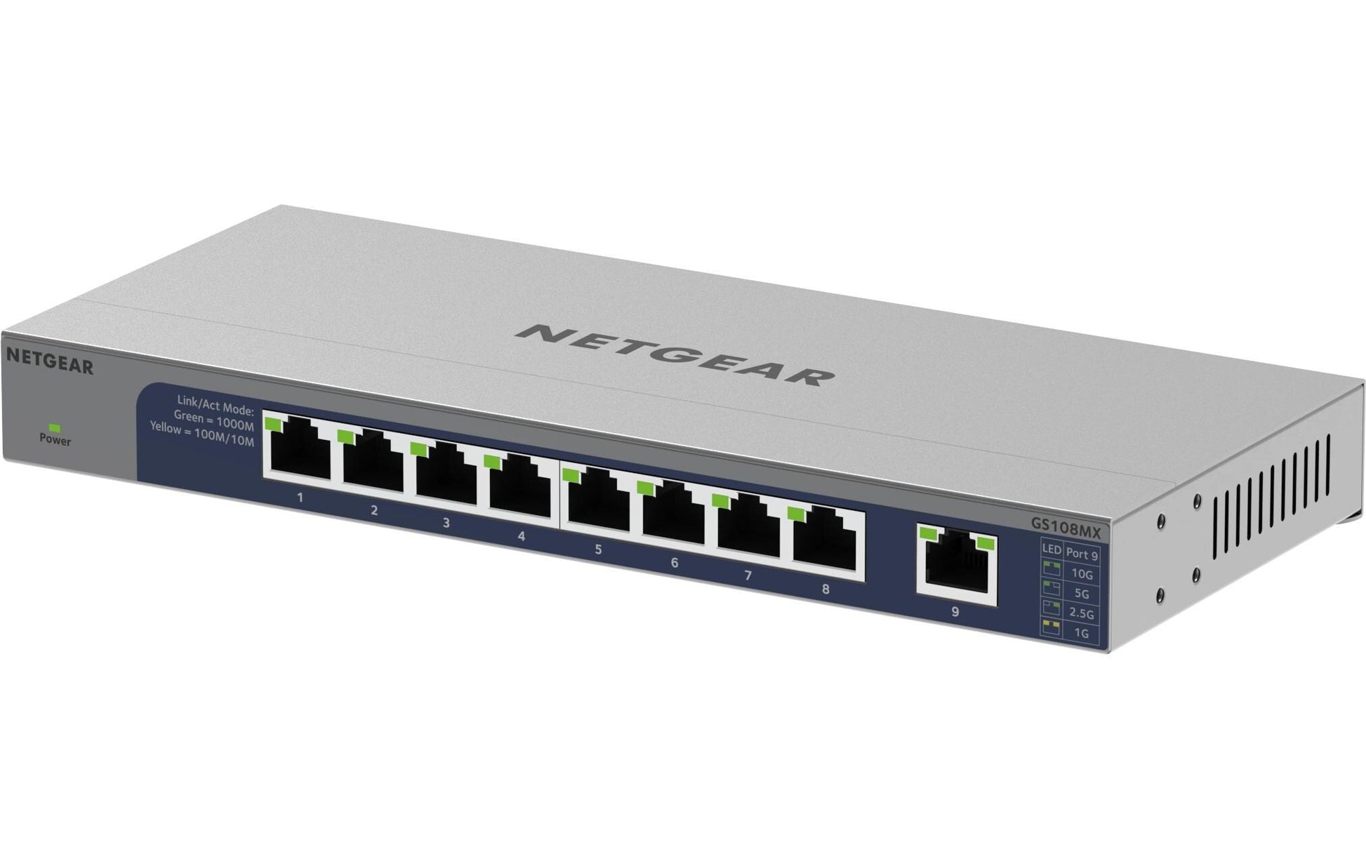NETGEAR GS108MX-100EUS – Unmanaged L2 Switch – 8× 1G, 1× 10G, Desktop (Rack-Montage-Set)