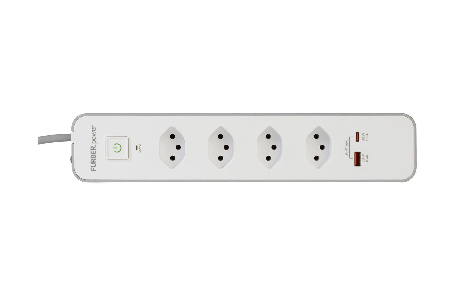 FURBER.power KIT25 Steckdosenleiste CH 4×T13 – USB‑A×1 – 1,5 m Kabel, Kinderschutz, Schalter – Weiss