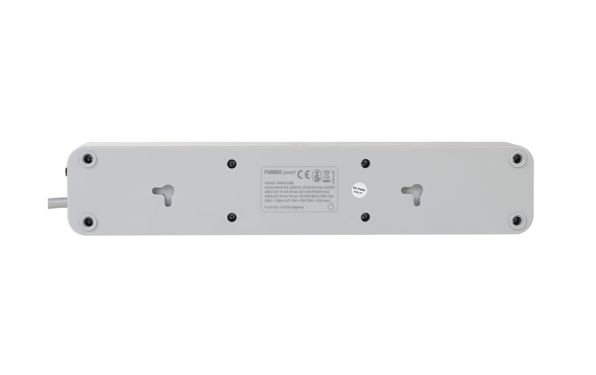 furber. F.power Steckdosenleiste – 4× T13, USB‑A, 1,5 m, mit Schalter, Weiss