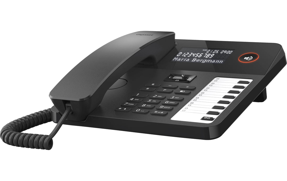 Gigaset Desk 600 – Analogtelefon mit Anrufbeantworter, Freisprechen, Headset-Anschluss (RJ-9), Schwarz