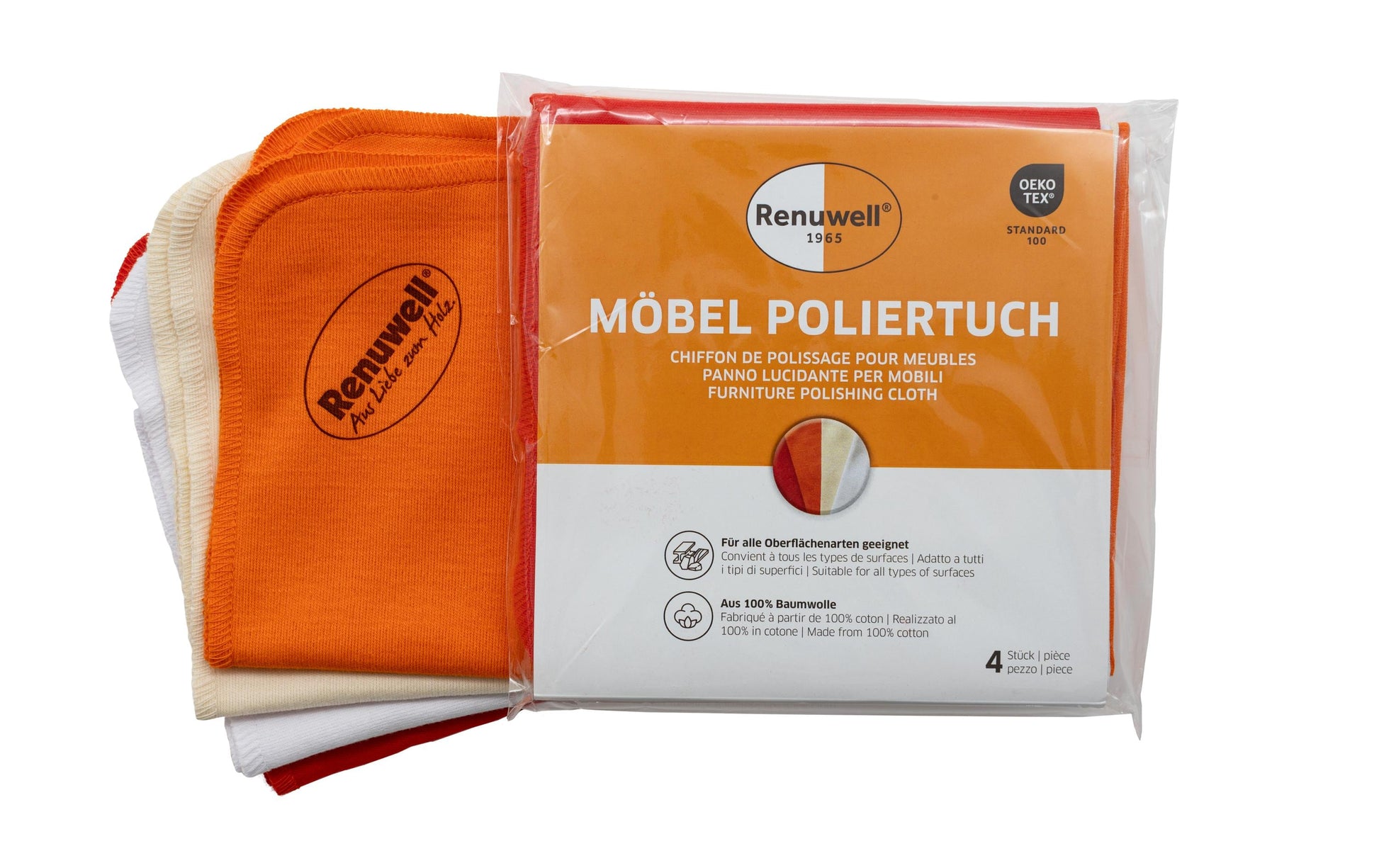 Renuwell Möbel-Poliertuch 73012 – assortiert – Baumwolle – 4er-Set