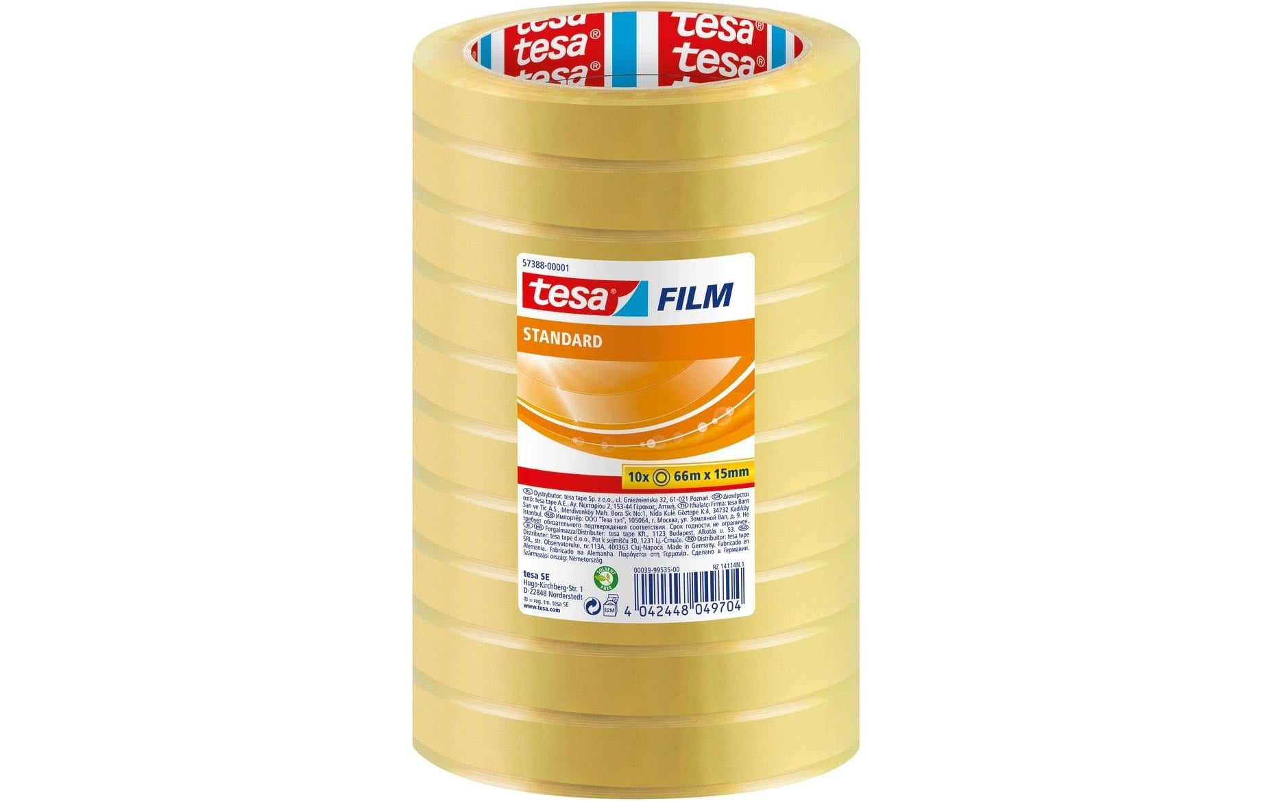 TESA Klarer Klebefilm – 15 mm × 66 m, transparent, PP, UV-beständig, 10 Stück
