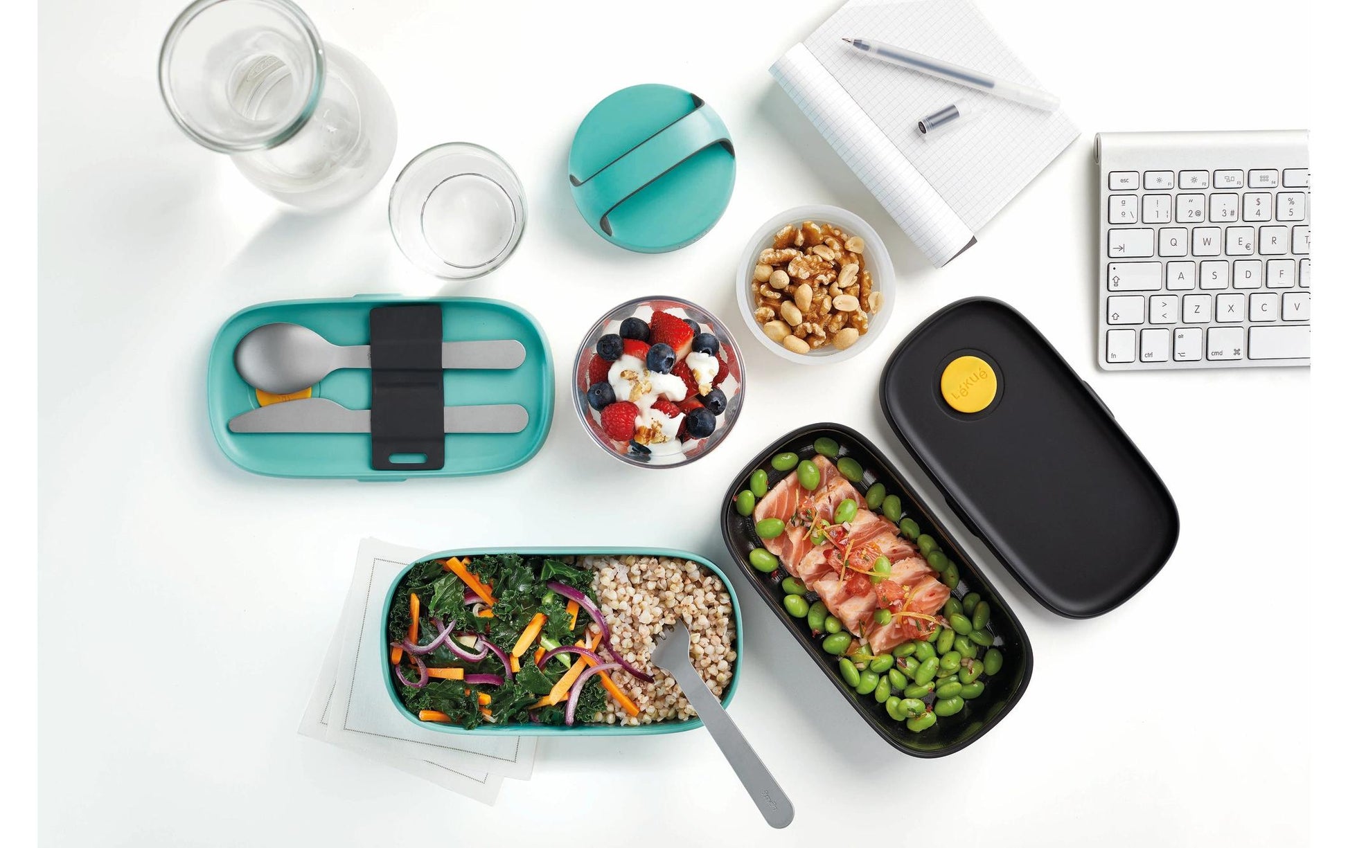 Lékué Lunchbox – 1 l, 10.0 × 19.2 × 11.0 cm, Kunststoff (PP), türkis, abnehmbarer Deckel, spülmaschinenfest