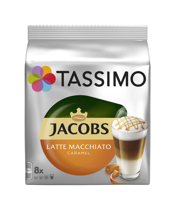 TASSIMO Jacobs Latte Macchiato Caramel – Kapseln für TASSIMO T DISC – 8 Getränke