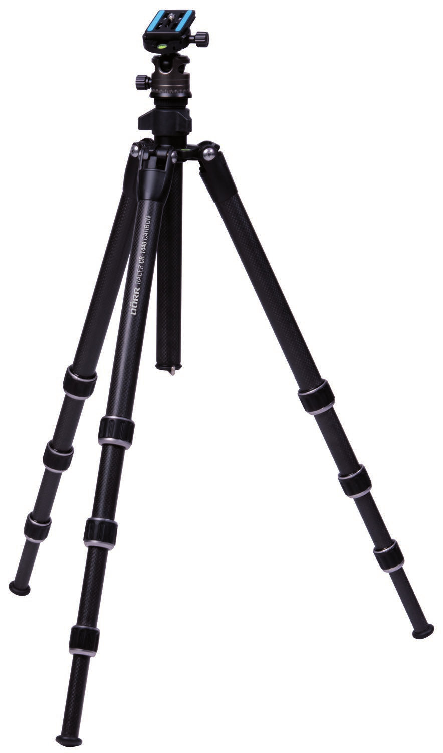 Dörr Racer CR-1440 Carbonstativ – bis 139 cm, 6 kg Traglast, 1,2 kg – 3-Wege-Kopf, 3/8" Gewinde – Schwarz
