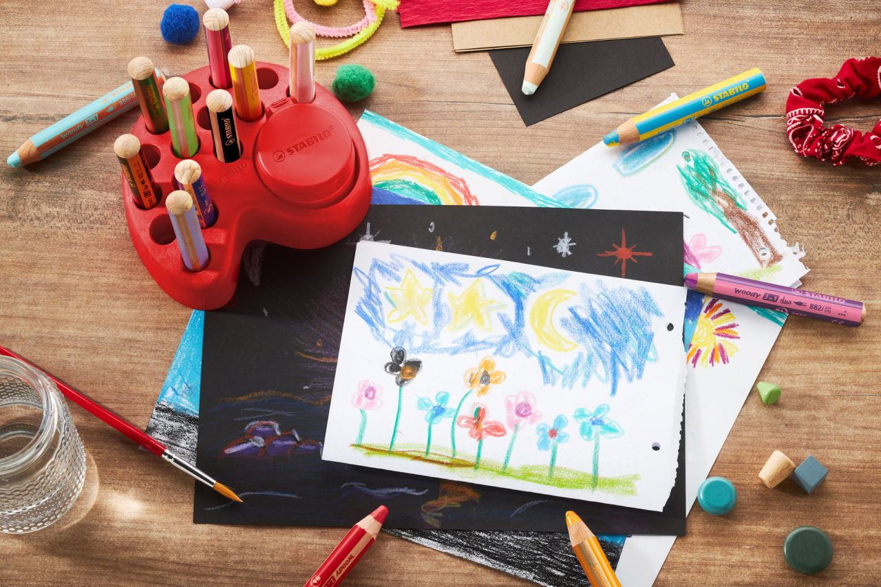 STABILO Woody 3 in 1 Aquarellstift, mehrfarbig, 15er-Set – Ø 10 mm