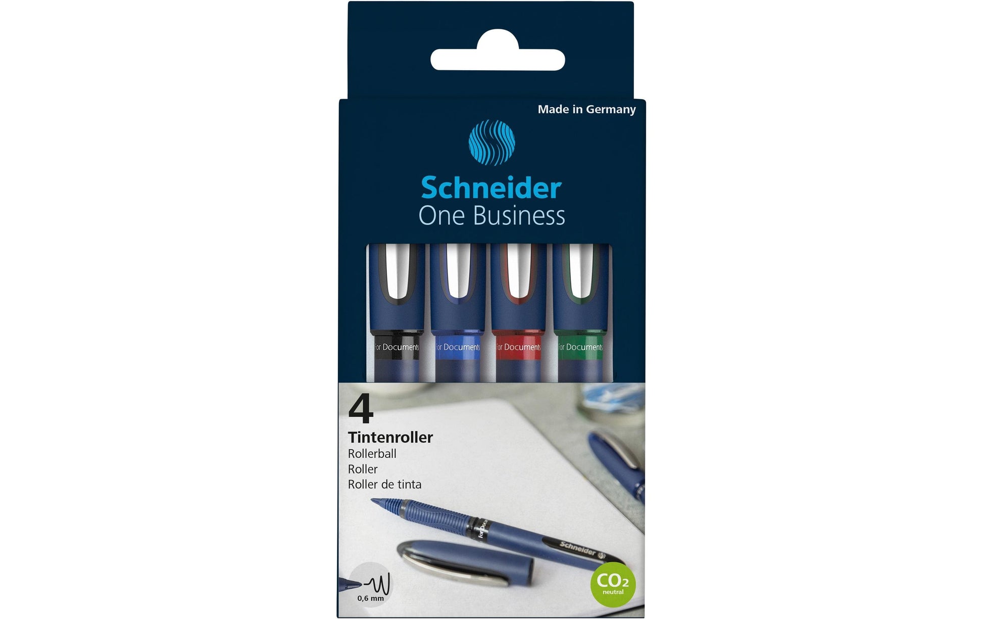 Schneider Schreibgeräte Schneider One Business – Tintenroller, 0,6 mm, sortiert, wasserfest, Kunststoff – 4 Stk.
