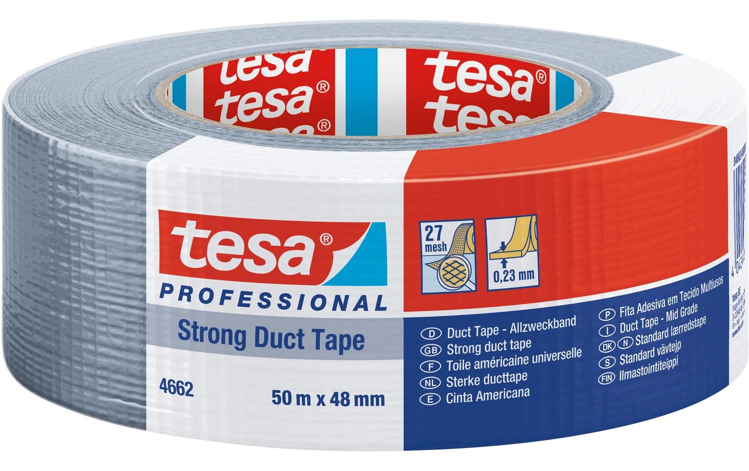 TESA Gewebeband/Gaffa – 48 mm × 50 m, transparent, stark haftend, 1 Stück