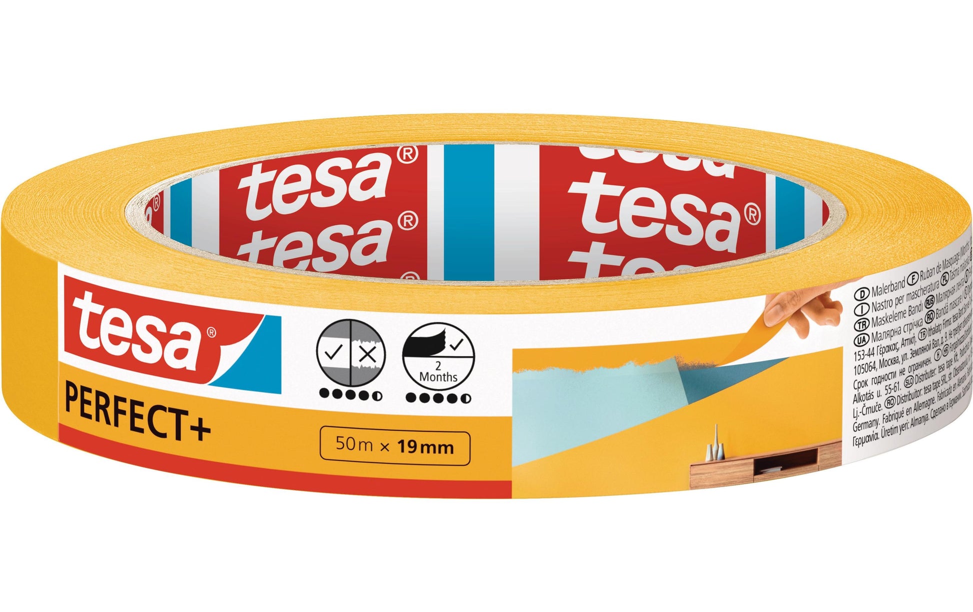 TESA Malerband Perfect+, orange – 19 mm × 50 m, innen