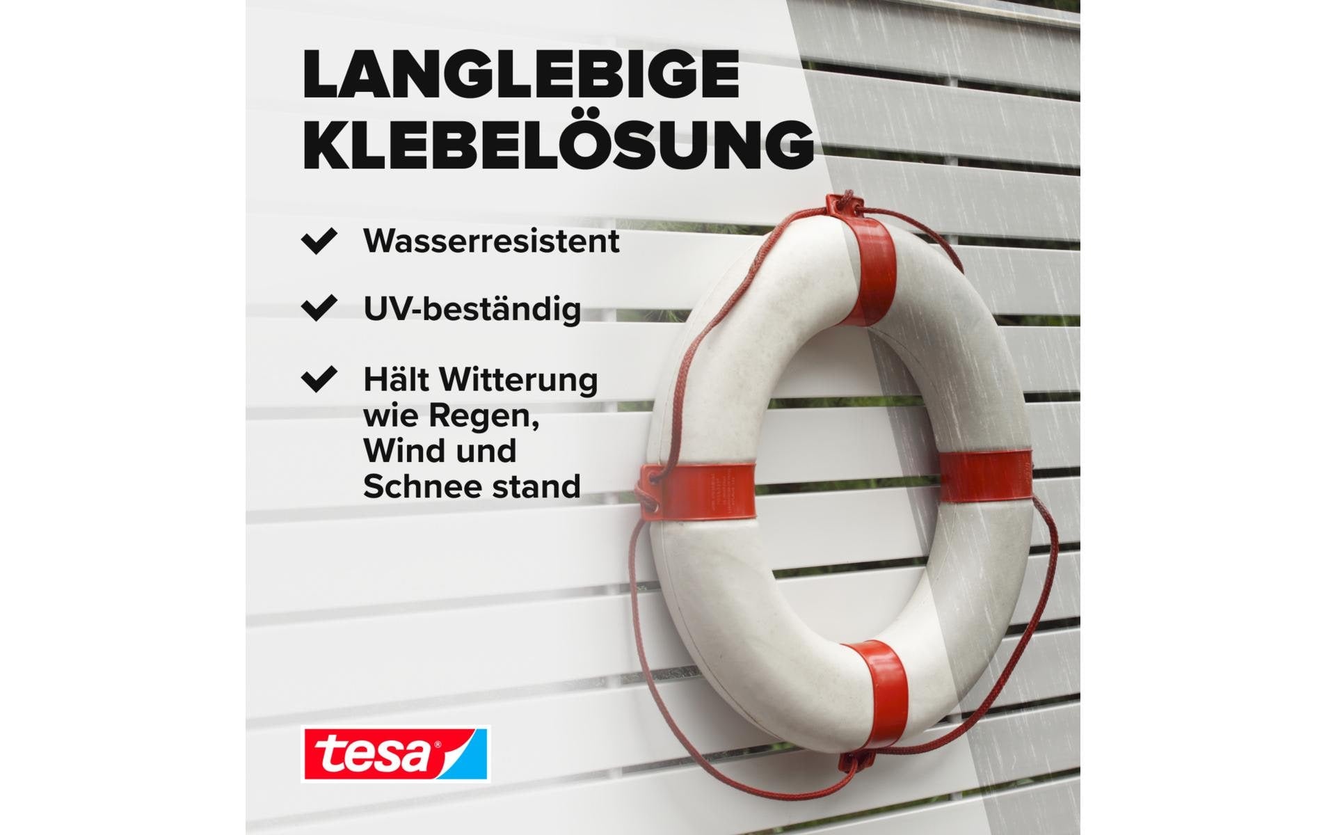 TESA Powerbond Montageband Aussen – 19 mm × 1,5 m, schwarz, bis 10 kg/10 cm, UV-beständig, wasserfest