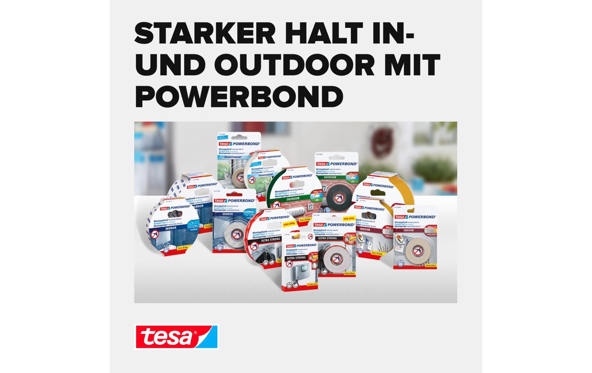 TESA Powerbond Montageband Aussen – 19 mm × 1,5 m, schwarz, bis 10 kg/10 cm, UV-beständig, wasserfest