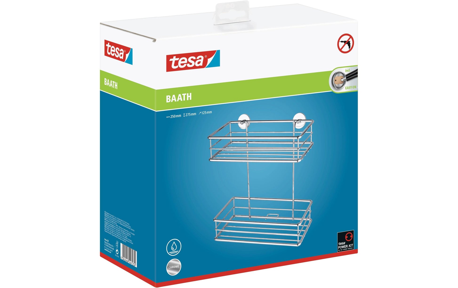 TESA Aufbewahrungsbox (Bad) – 25×12,5×27,5 cm, Edelstahl, Wandmontiert (Kleben)