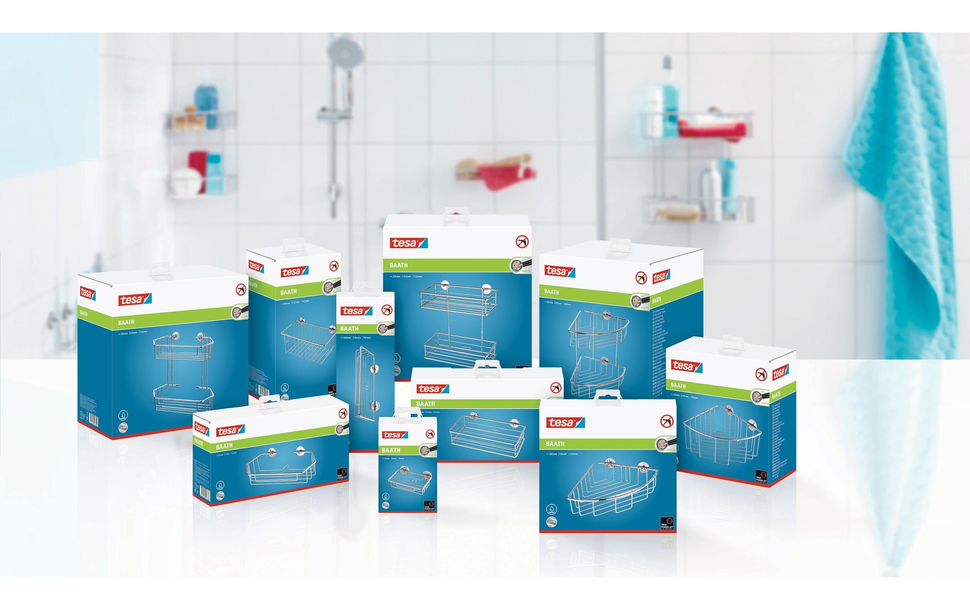 TESA Aufbewahrungsbox (Bad) – 25×12,5×27,5 cm, Edelstahl, Wandmontiert (Kleben)