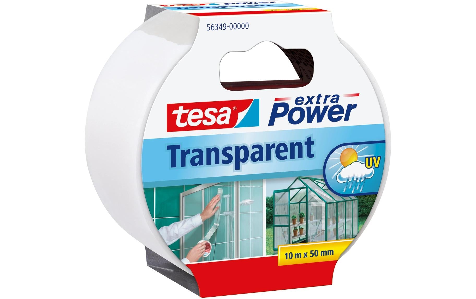 TESA Klebestreifen (Montage) – 48 mm × 10 m, transparent, gewebeverstärkt, wasserfest, für Glas, Kunststoff