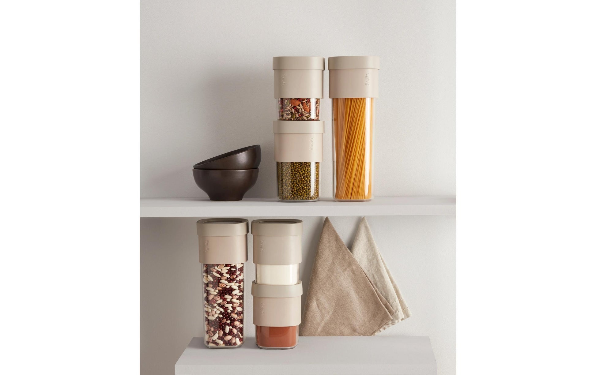 Lékué Vorratsdose 2,5 l, Ø 11,4 × 25,5 cm, Polypropylen (PP), beige/transparent, 3-teilig