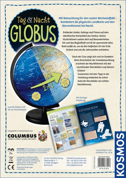 Kosmos Experimentier-Bausatz – Globus Tag & Nacht, Lichteffekte, netzbetrieben, ab 7 Jahren, Deutsch